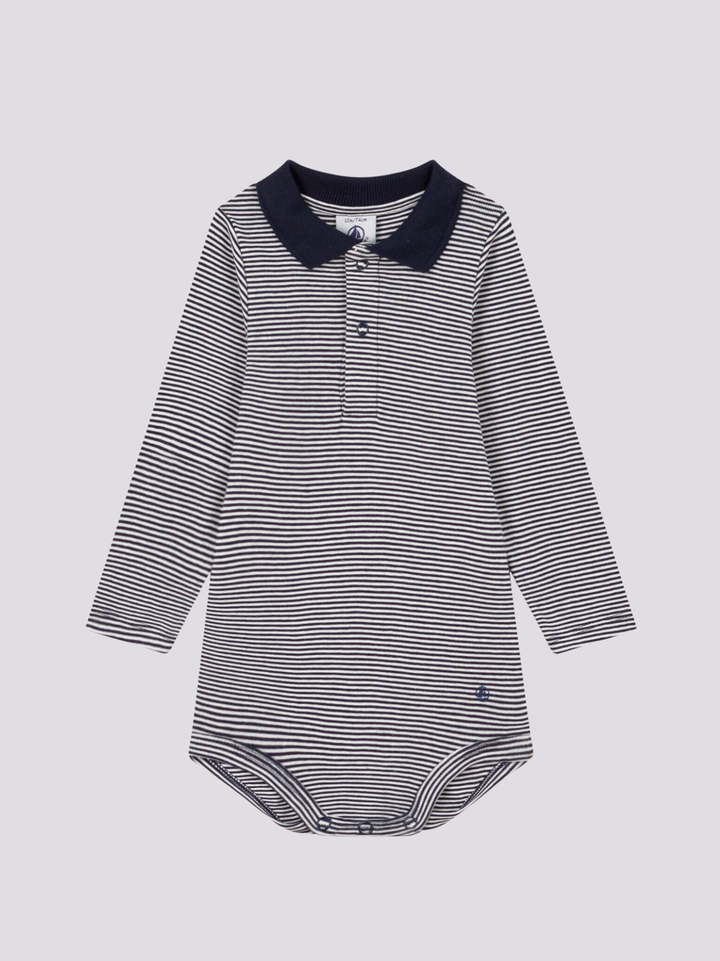 BODY A MANICA LUNGA A RIGHE CON COLLETTO IN COTONE PER BEBÈ A095W 01 PETIT BATEAU 