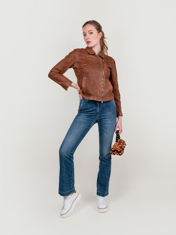 JEANS A ZAMPA CON TASCA A FILO IN DENIM SCURO 8748CAR CRE ANDREA MORANDO 