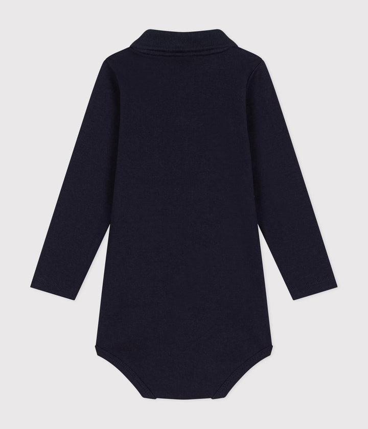 Body blu scuro a manica lunga con colletto polo A0BQC 01 PETIT BATEAU 