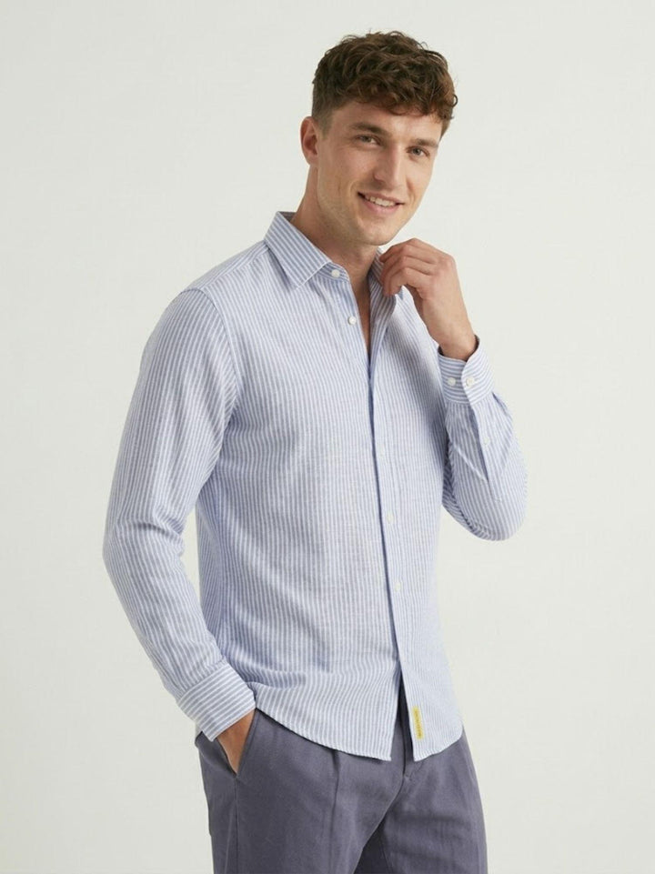 Camicia Bradford in lino azzurro a righe bianche BRADFORD/B16020 03 BAGGIES 