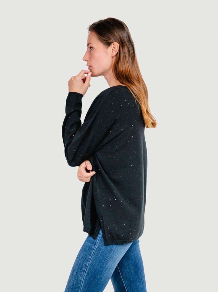 MAGLIA OVER NERA CON STRASS 7451B NERO ANDREA MORANDO 