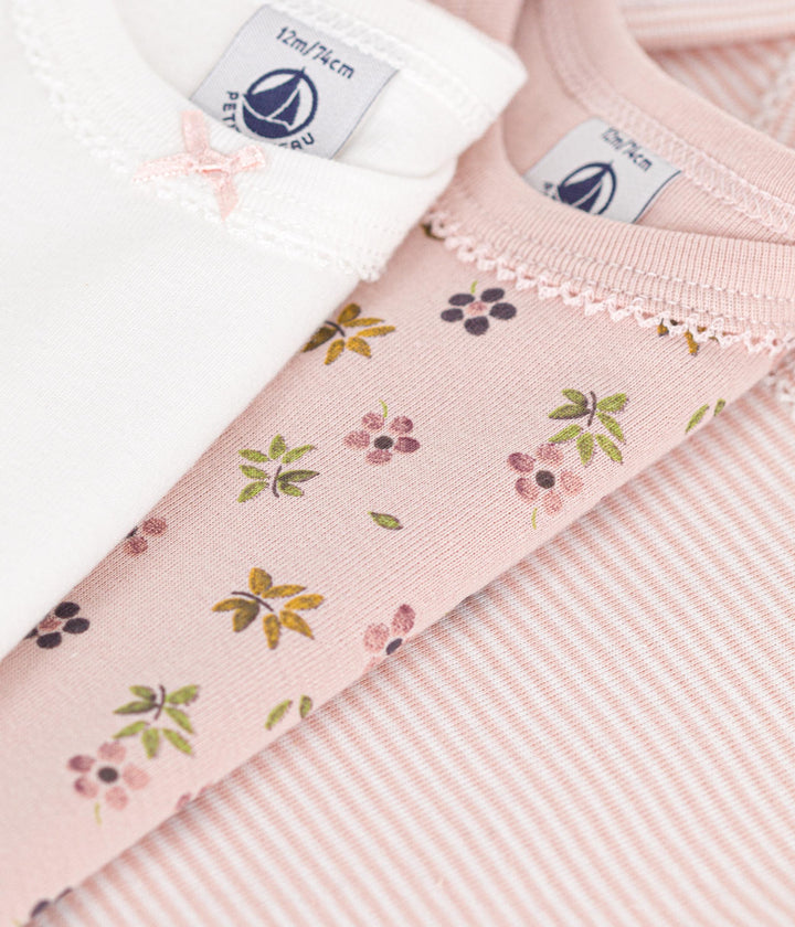 Set di 3 body a maniche corte in cotone a fiori bambina A0BDZ 00 PETIT BATEAU 