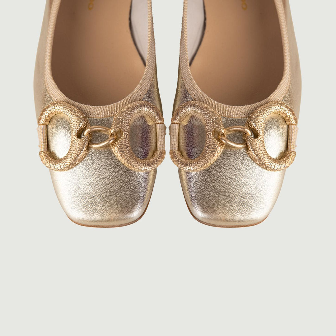 BALLERINE IN NAPPA METALLIZZATA ORO CON DETTAGLIO IN METALLO 4875NAPPA PLATINO ANDREA MORANDO 