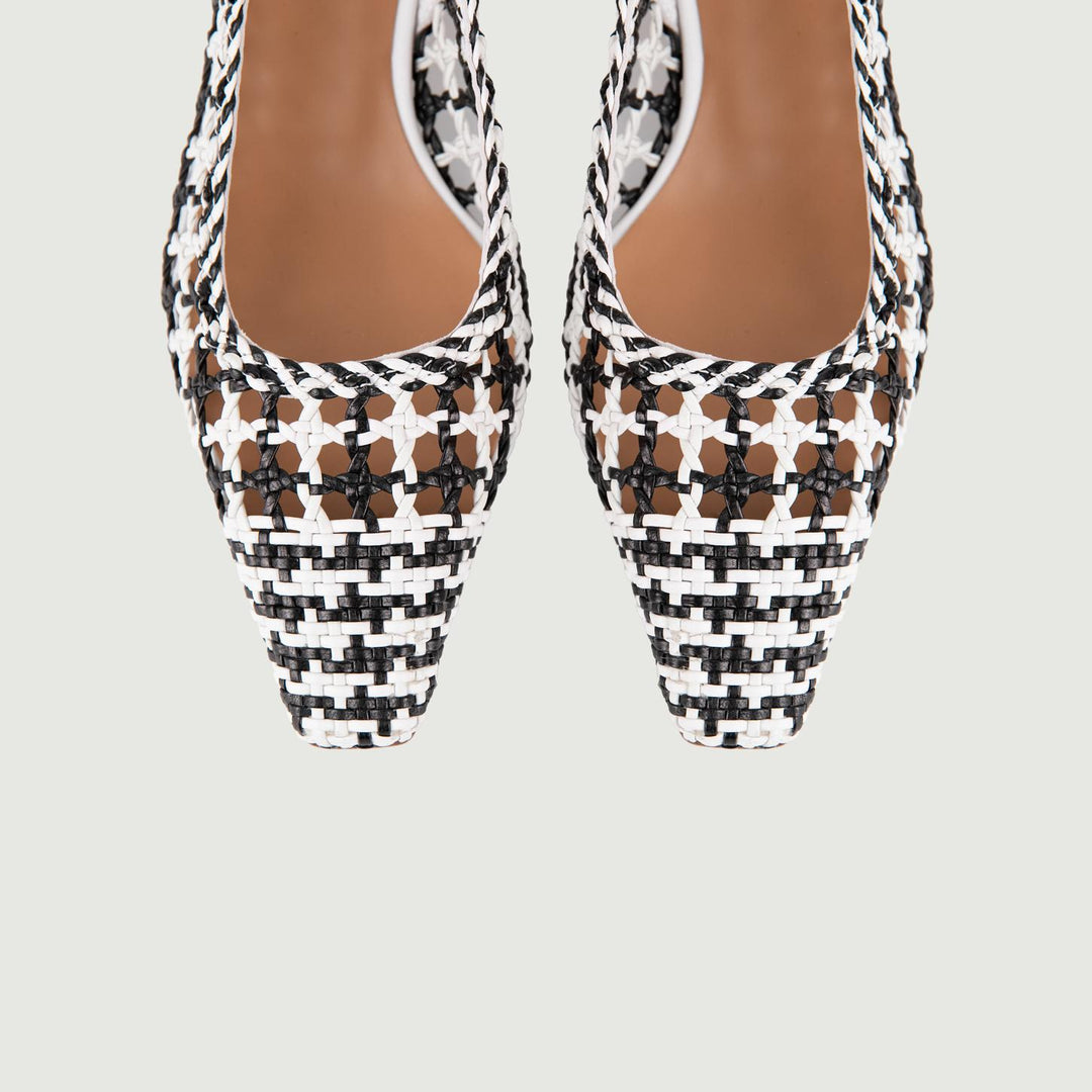 SANDALO SLING BACK CON TACCO BASSO E INTRECCIO BIANCO E NERO G9510 NERO/BIANCO ANDREA MORANDO 