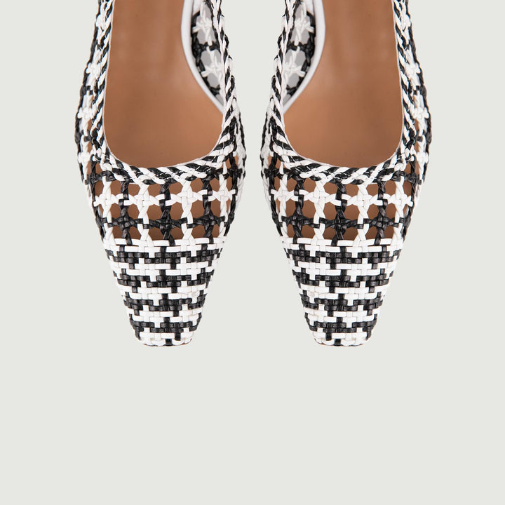 SANDALO SLING BACK CON TACCO BASSO E INTRECCIO BIANCO E NERO G9510 NERO/BIANCO ANDREA MORANDO 