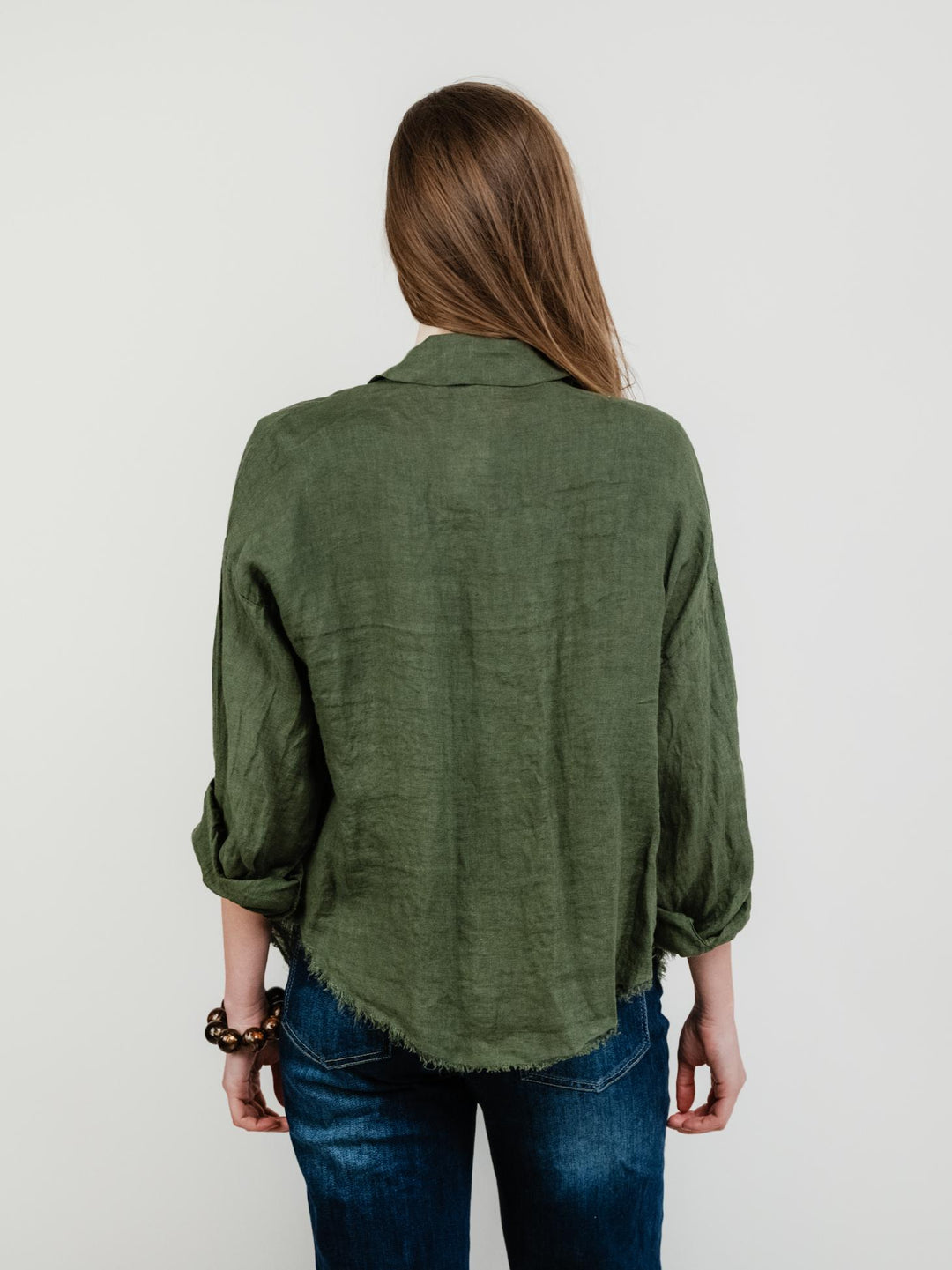 CAMICIA IN LINO VERDE SALVIA CON FONDO SFRANGIATO 4476 MILITARE ANDREA MORANDO 