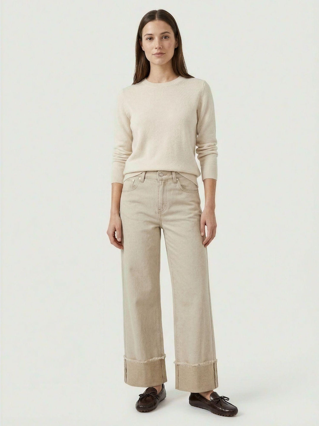 Pantalone a palazzo in denim beige 81144ARR NATURALE ANDREA MORANDO 