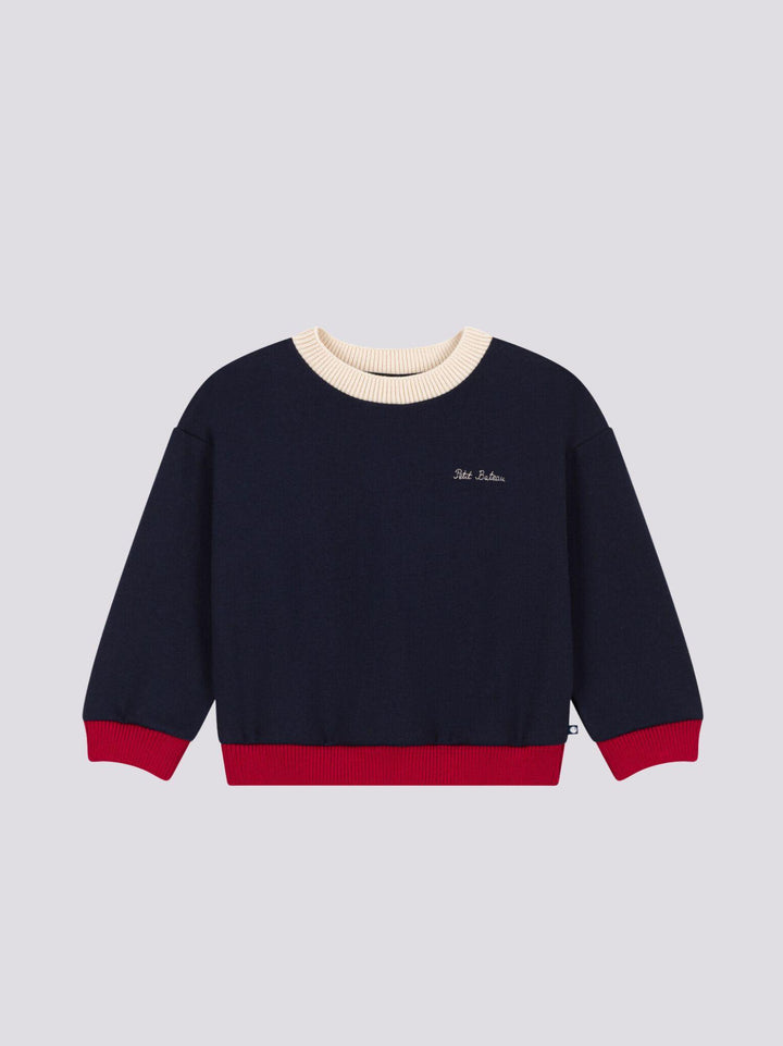 FELPA GIROCOLLO ROSSO BLU E PANNA A0832 06 PETIT BATEAU 