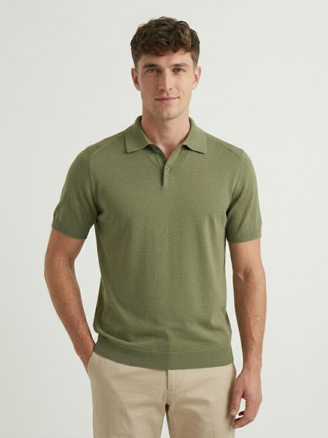 Polo in cotone extrafine verde oliva 5048126 369 ANDREA MORANDO 