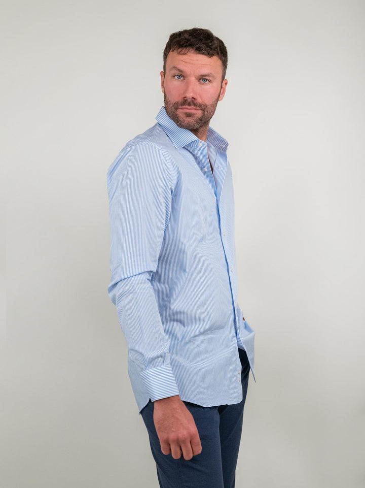 CAMICIA REGULAR A RIGHE AZZURRE E BIANCHE GALLIPOLI/REG RIGA AZZURRA ANDREA MORANDO 