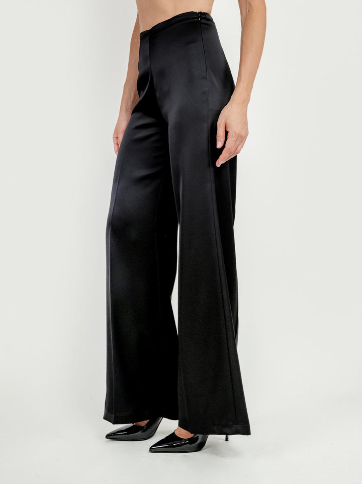 PANTALONE A PALAZZO IN RASO NERO 3935 99 ANDREA MORANDO 