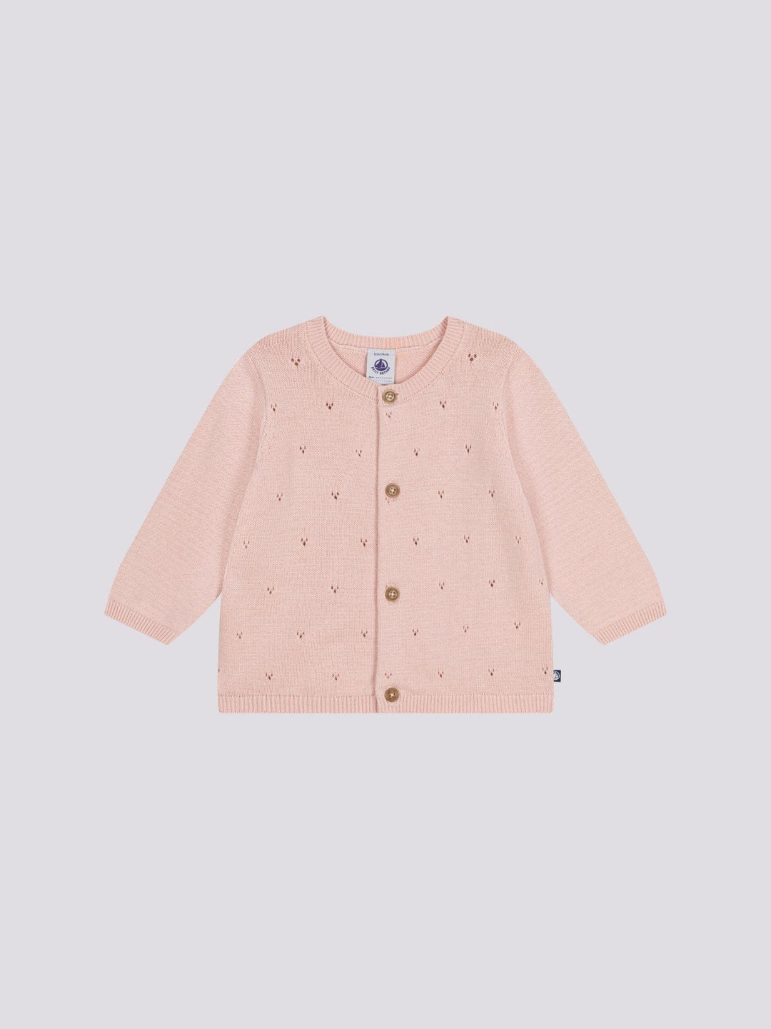 CARDIGAN ROSA BEBÈ IN TRICOT DI COTONE TRAFORATO A0A9N 02 PETIT BATEAU 