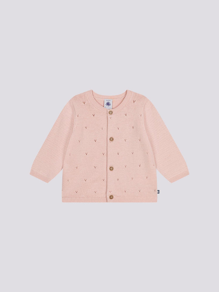 CARDIGAN ROSA BEBÈ IN TRICOT DI COTONE TRAFORATO A0A9N 02 PETIT BATEAU 