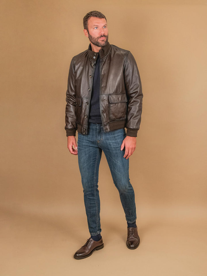 GIUBBOTTO IMBOTTITO IN PELLE MARRONE REVERSIBILE ARCR 06 JACK LEATHER 