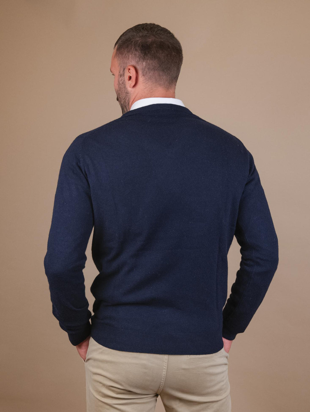 MAGLIA SCOLLO A V IN LANA MISTO CASHMERE BLU