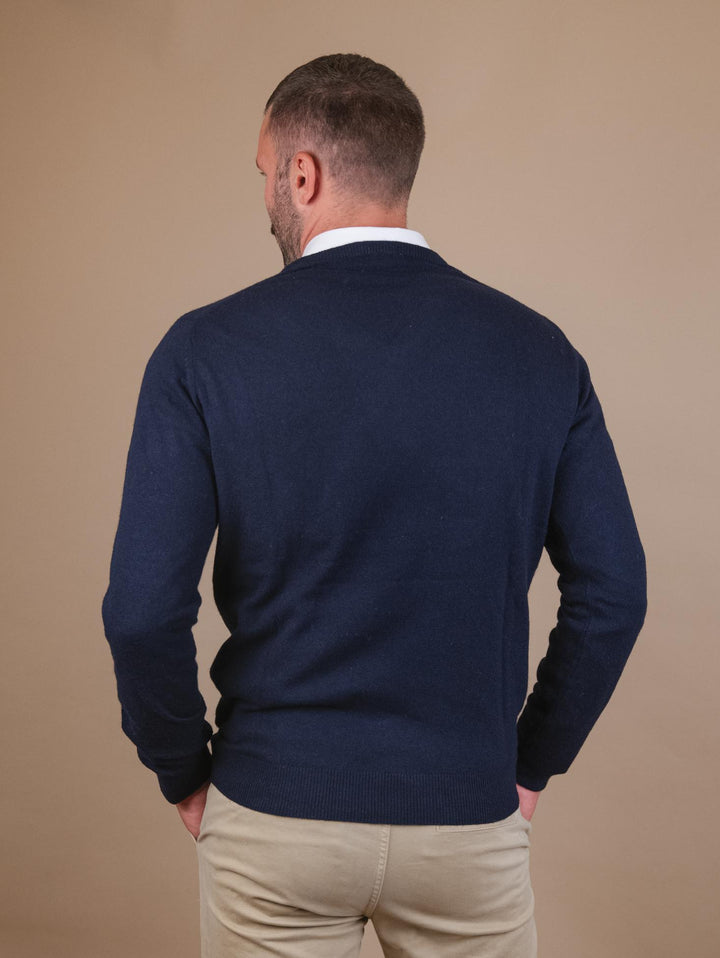 MAGLIA SCOLLO A V IN LANA MISTO CASHMERE BLU