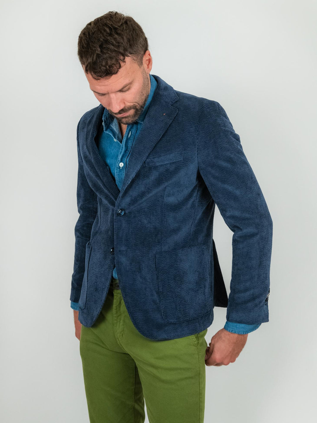 Blazer color blu in velluto a coste CR547 BLU ANDREA MORANDO 