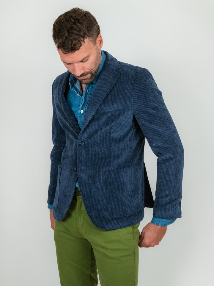Blazer color blu in velluto a coste CR547 BLU ANDREA MORANDO 