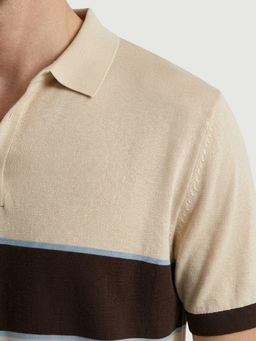 Polo in maglina sabbia con dettagli navy 8-LY0014 2001 ANDREA MORANDO 