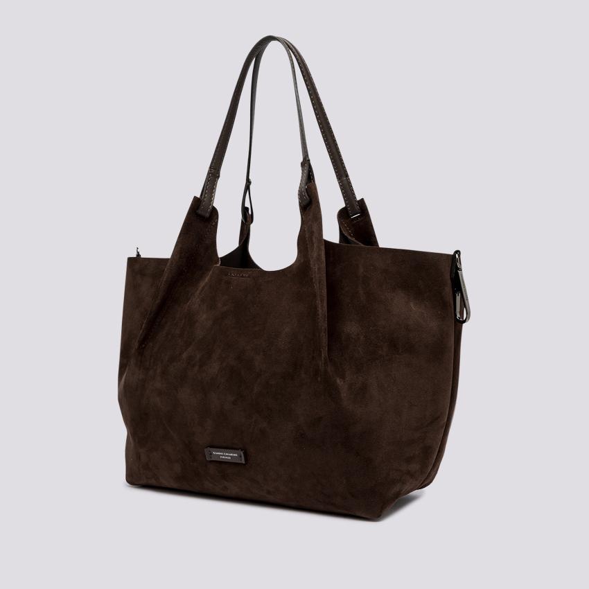 Borsa a spalla Dua in suede cioccolato BS 9780 CM-PL 166 GIANNI CHIARINI 