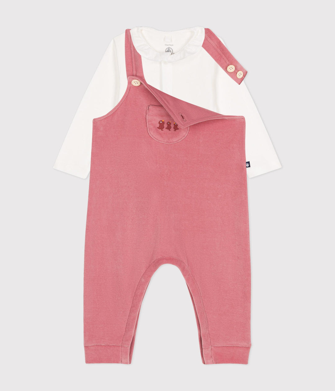 Completo salopette rosa fantasia pulcini in velluto A0BNR 01 PETIT BATEAU 