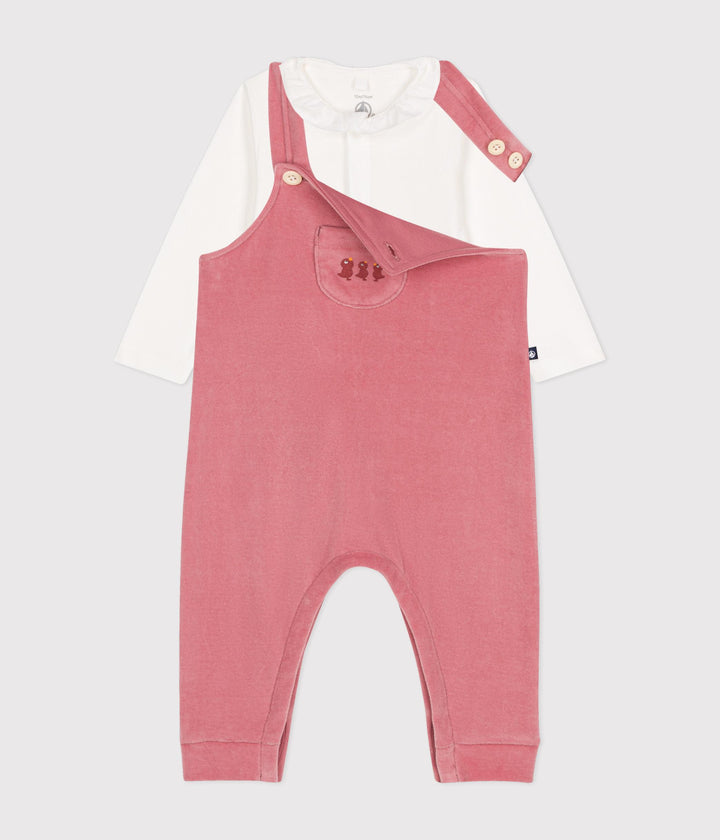 Completo salopette rosa fantasia pulcini in velluto A0BNR 01 PETIT BATEAU 