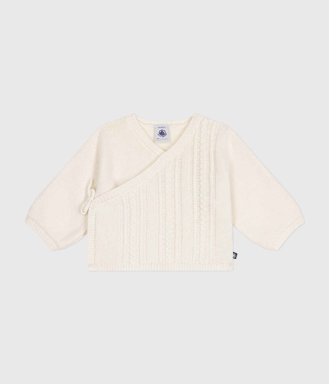 Cardigan con trecce in lana e cotone crema A0AXY 01 PETIT BATEAU 