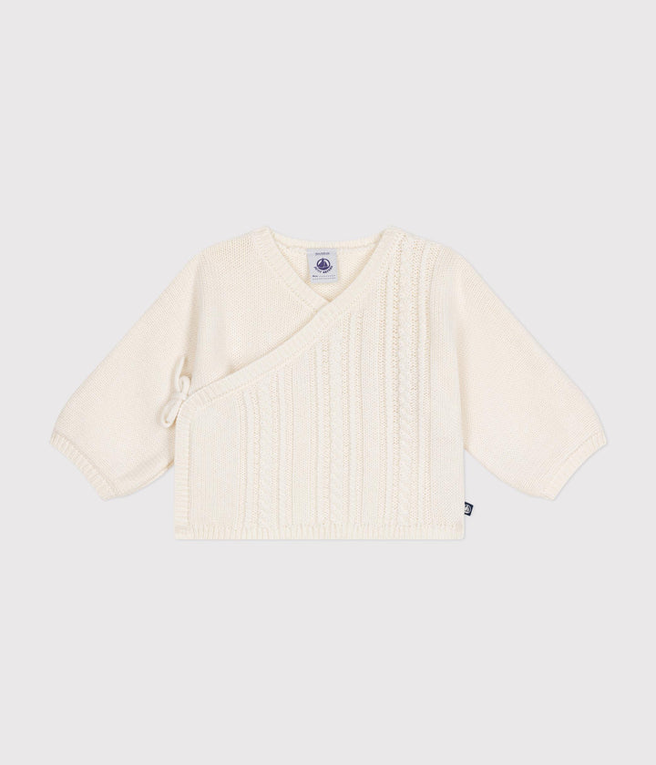 Cardigan con trecce in lana e cotone crema A0AXY 01 PETIT BATEAU 