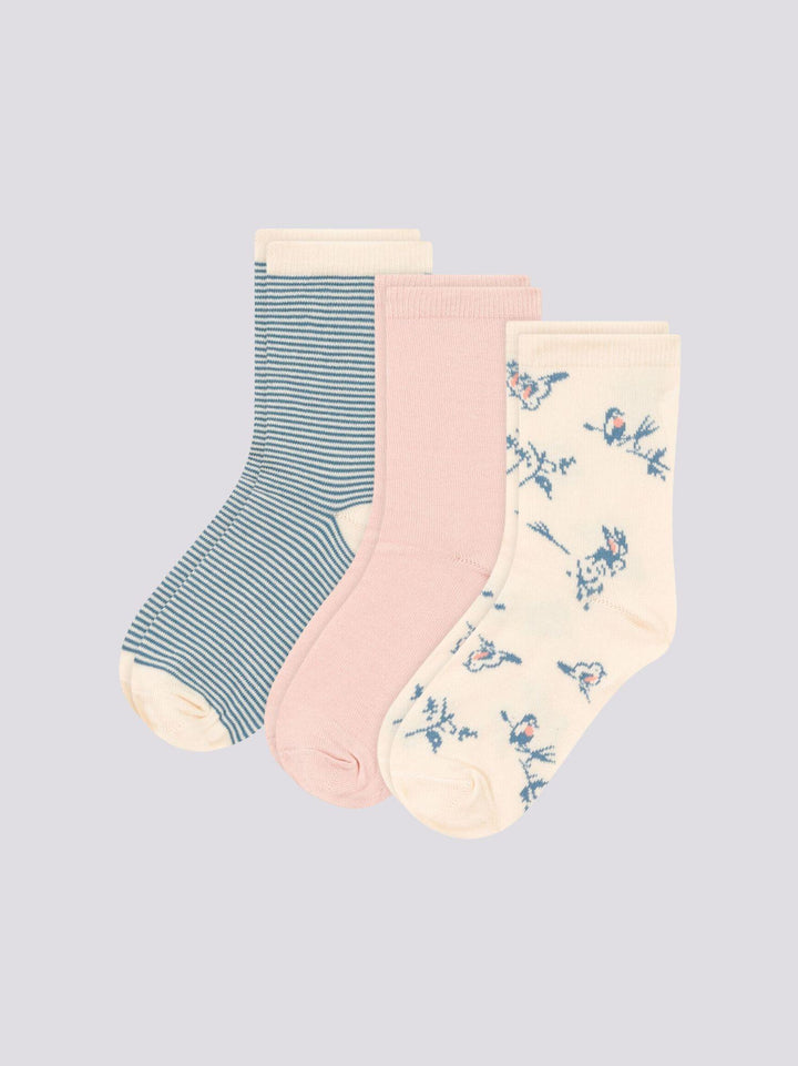 CONFEZIONE DA 3 PAIA DI CALZINI BAMBINA CON MOTIVO UCCELLI A08VS 01 PETIT BATEAU 