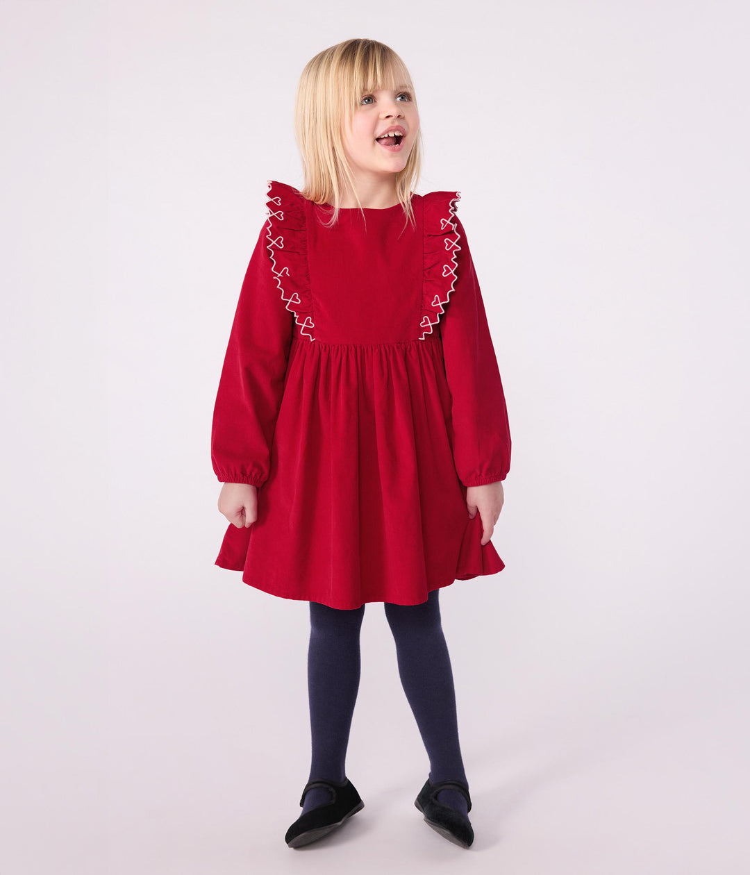 Abito a maniche lunghe in velluto tinta unita A0E1U 01 PETIT BATEAU 