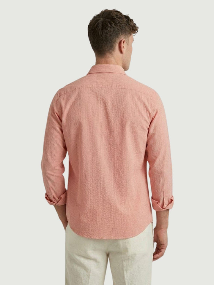 Camicia in cotone seersucker a righine rosse e bianche regular MALDIVES/REG 601-R662 ANDREA MORANDO 