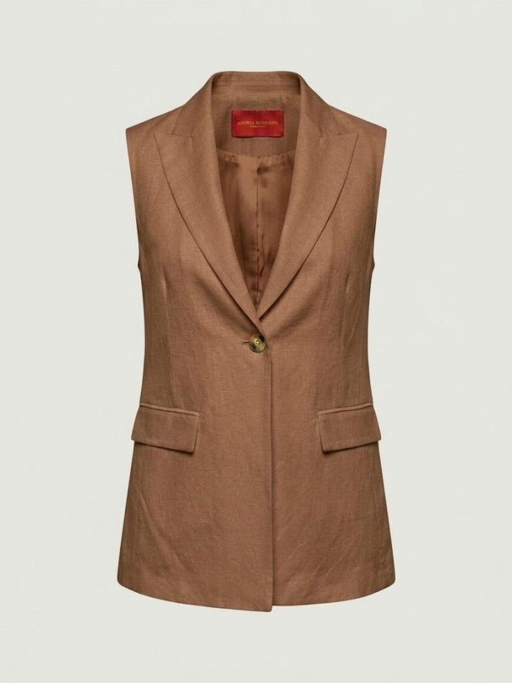 Gilet lungo in lino tabacco 4497 Tabacco ANDREA MORANDO 
