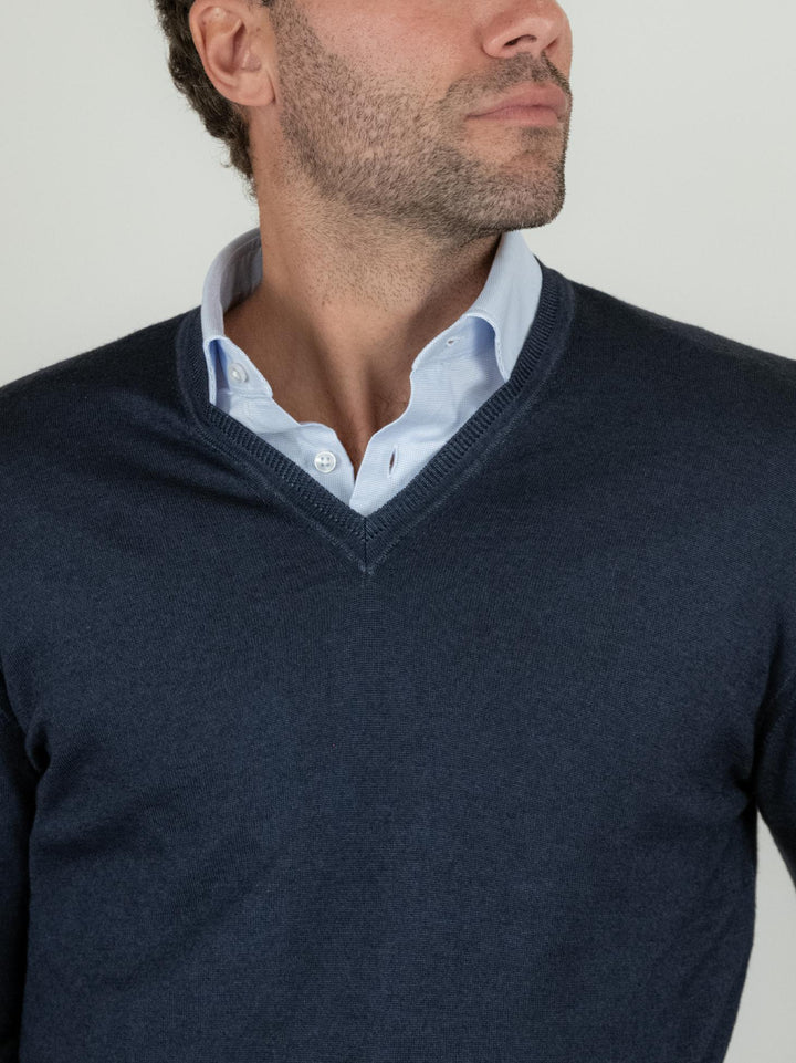 MAGLIA IN LANA MERINO BLU NOTTE 0001 24 FIESOLI DANIELE 