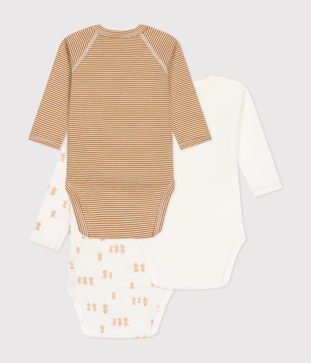 Set di 3 body incrociati a maniche lunghe righine e pulcini A0ATU 98 PETIT BATEAU 