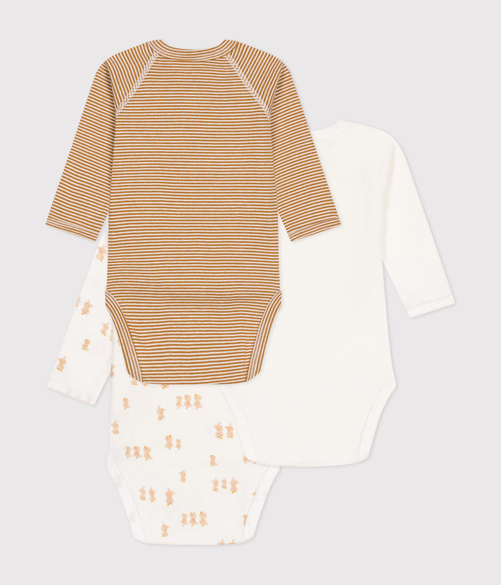Set di 3 body incrociati a maniche lunghe righine e pulcini A0ATU 98 PETIT BATEAU 