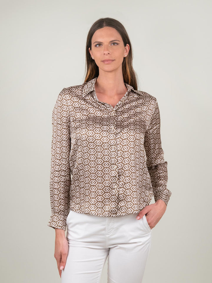 CAMICIA BEIGE STAMPA GEOMETRICA C2446G7 V1 ANDREA MORANDO 