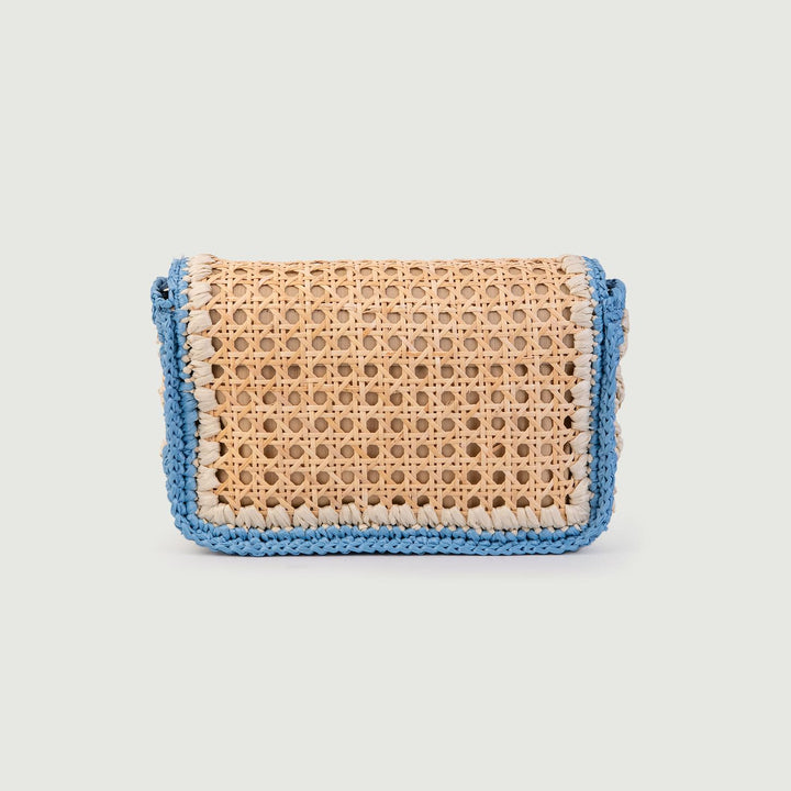 BORSA A TRACOLLA  IN RAFIA NATURALE E AZZURRO