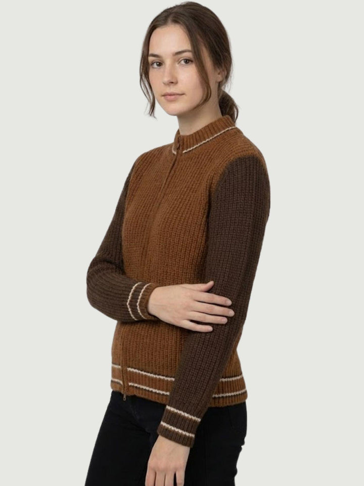 MAGLIONE A COLLO ALTO CON ZIP MATTONE E TABACCO ELIANOD PANNA ANDREA MORANDO 