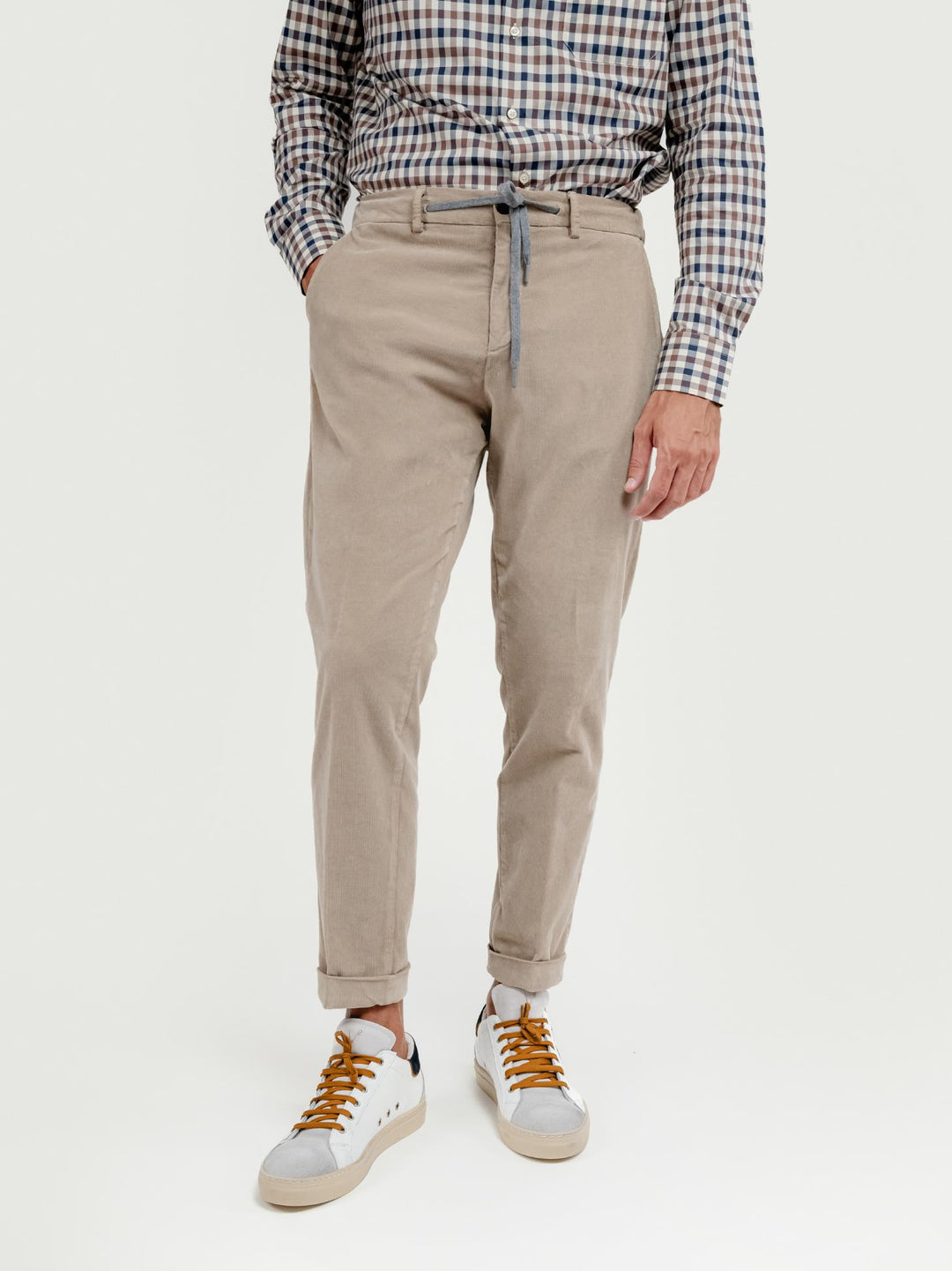 PANTALONE CON COULISSE IN VELLUTO BEIGE P018 166 ANDREA MORANDO 
