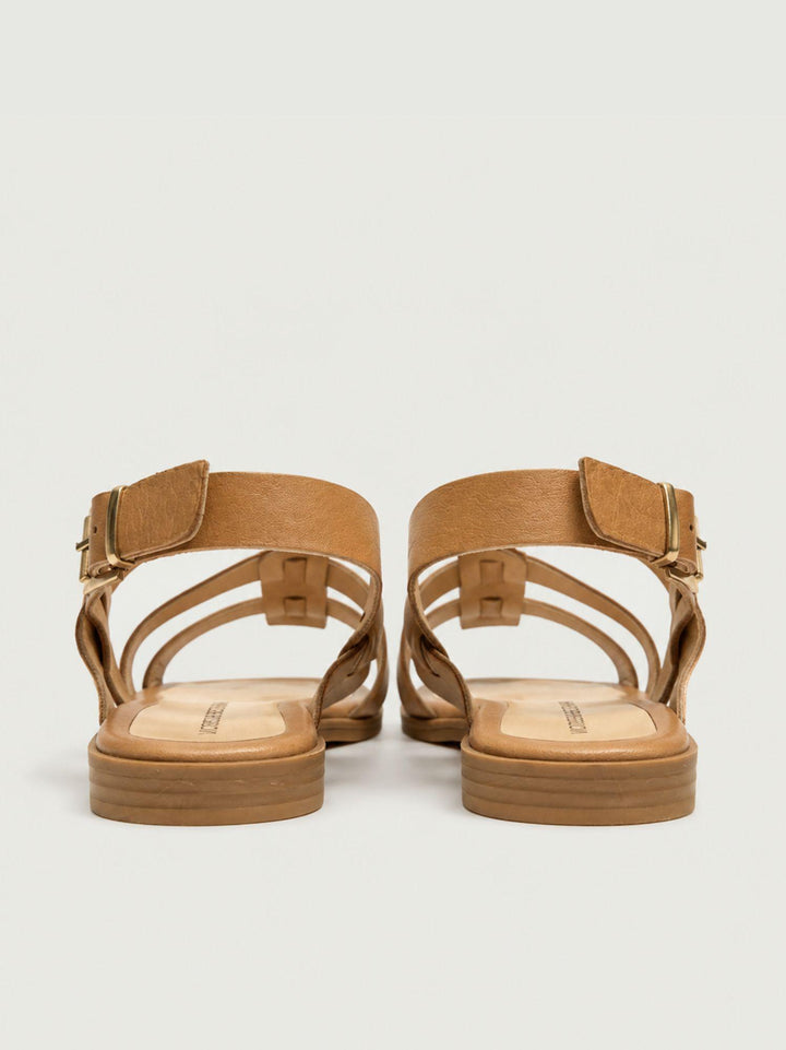 Sandalo con listini in pelle color cuoio 15103 TAN ANDREA MORANDO 