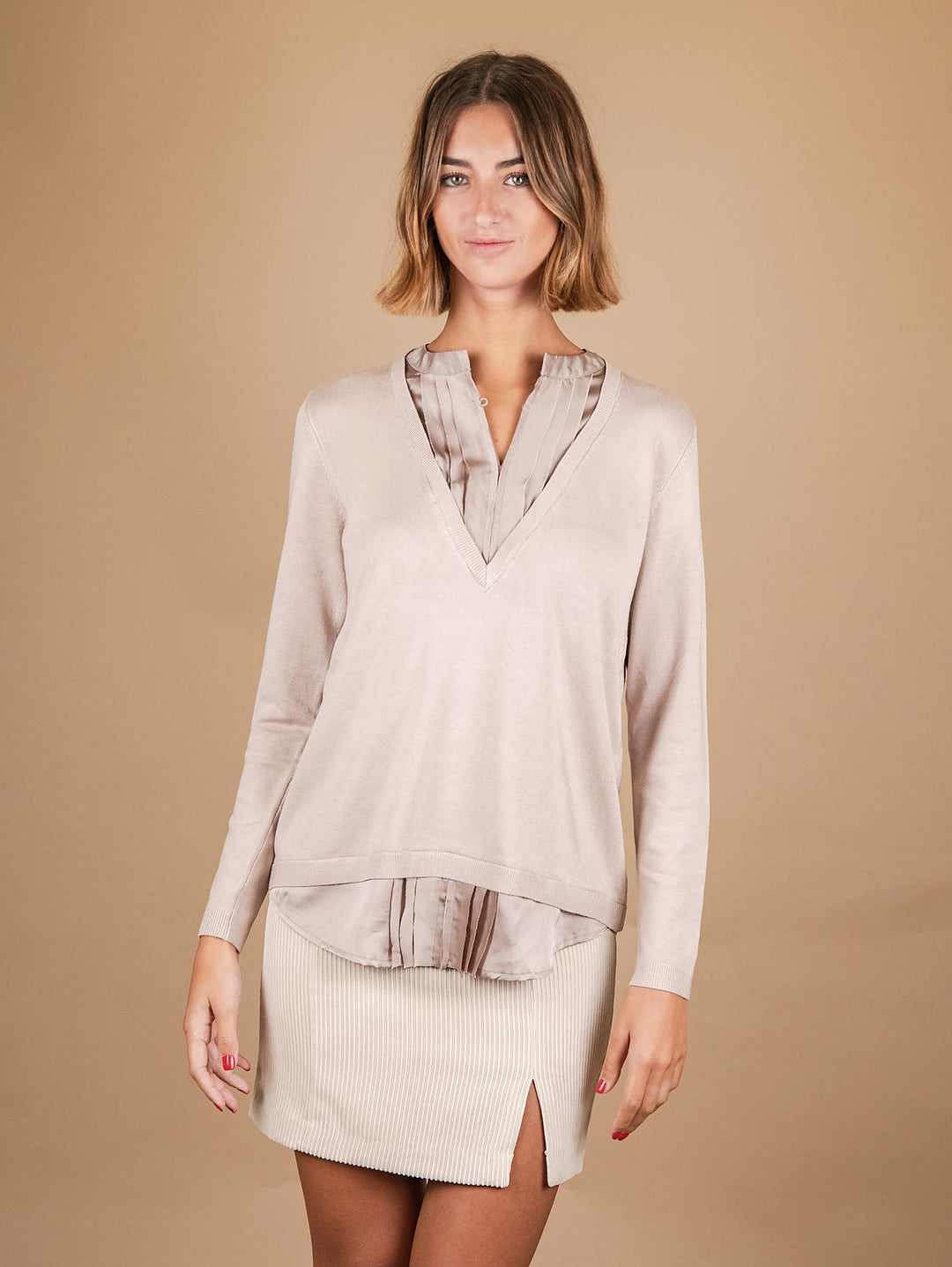 MAGLIA CAMICIA 2 IN 1 BEIGE 2351011 022 ANDREA MORANDO 