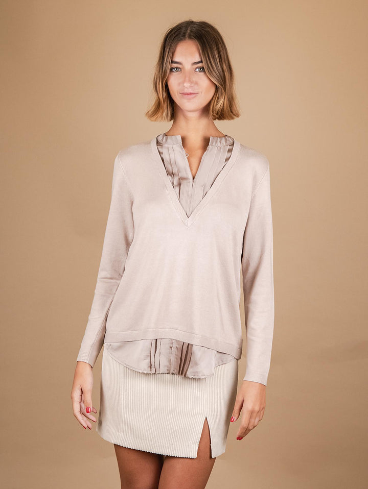 MAGLIA CAMICIA 2 IN 1 BEIGE 2351011 022 ANDREA MORANDO 