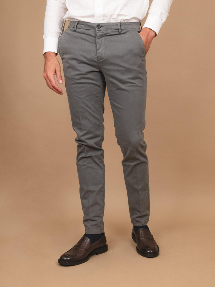 PANTALONE IN COTONE LISCIO GRIGIO CON TASCA A FILO T500/STR 935 NOLAB 