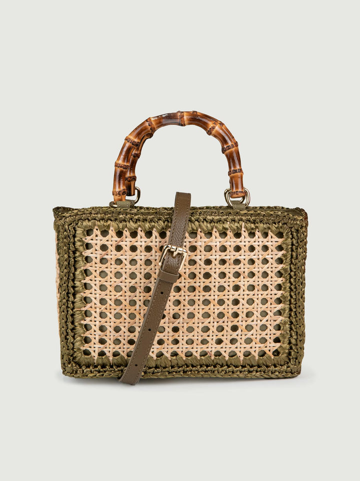 BORSA A MANO IN RAFIA NATURALE E KAKI