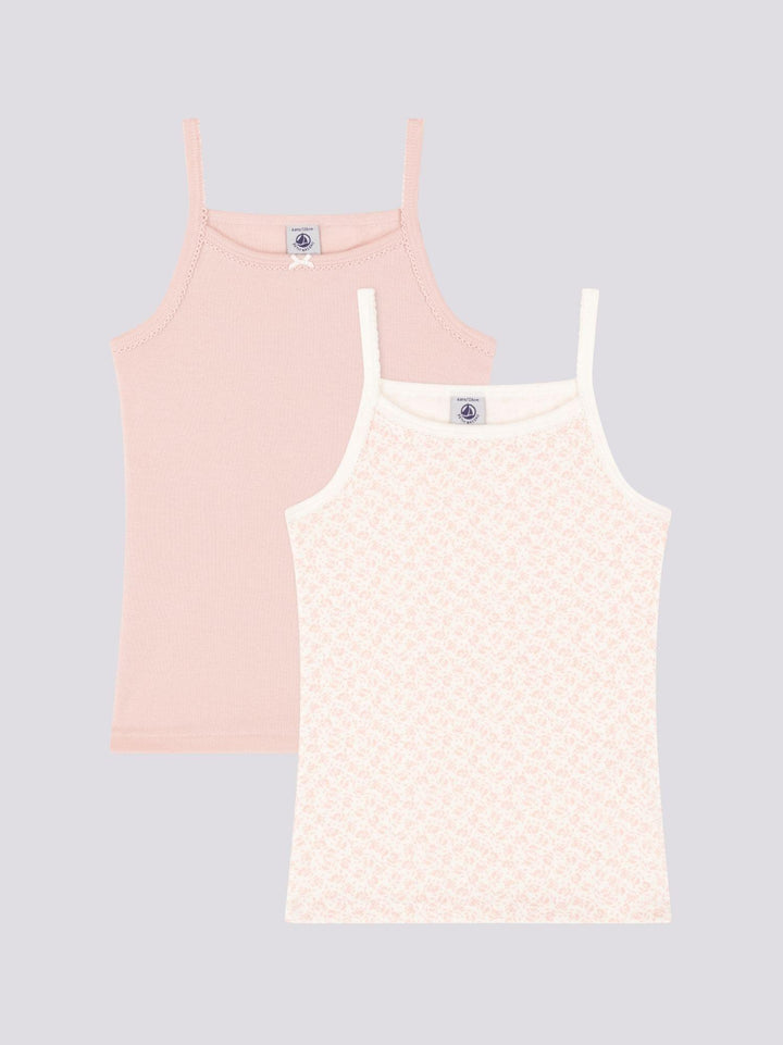 CONFEZIONE DA 2 CANOTTIERE BAMBINO CON SPALLINE IN COTONE A FIORI A0A4C 00 PETIT BATEAU 