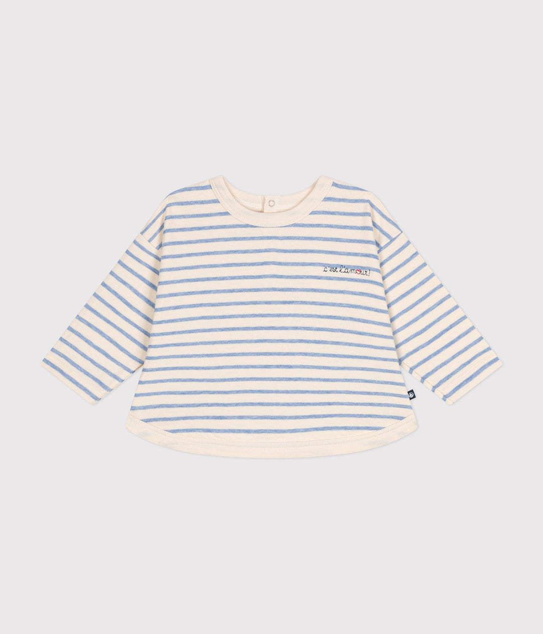 T-shirt a righe marinière azzurre con maniche lunghe A0BPP 01 PETIT BATEAU 