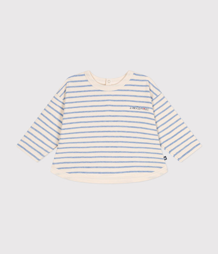 T-shirt a righe marinière azzurre con maniche lunghe A0BPP 01 PETIT BATEAU 