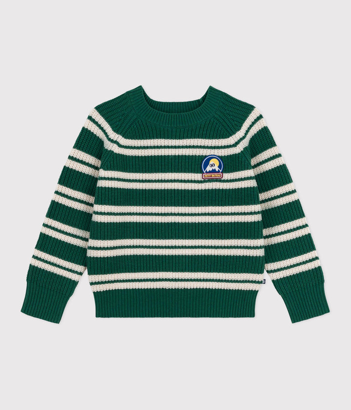 Pullover marinière in misto lana e cotone a righe bambino A0EET 01 PETIT BATEAU 