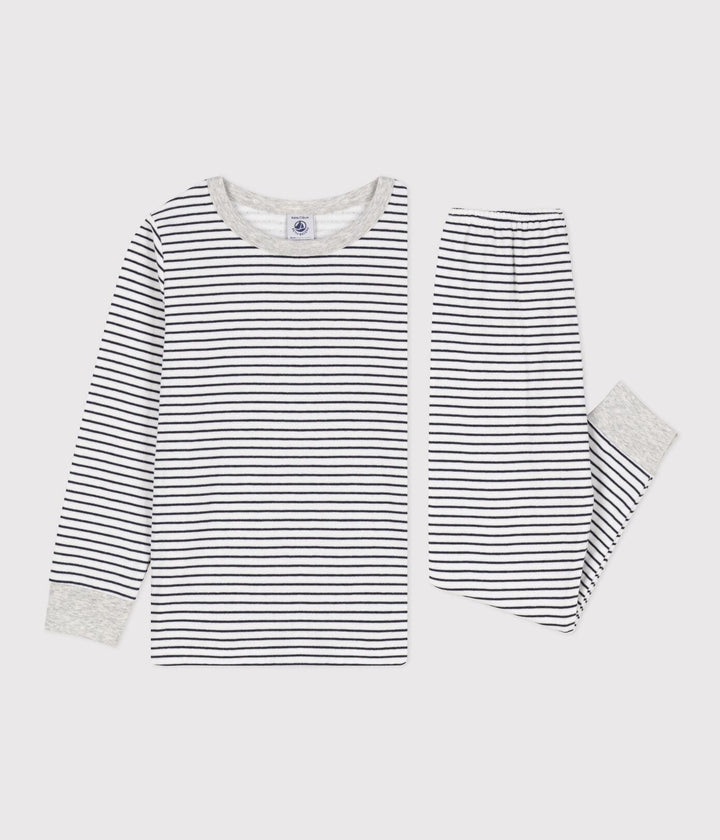 PIGIAMA BAMBINO UNISEX IN TUBIQUE A RIGHE A085V 01 PETIT BATEAU 