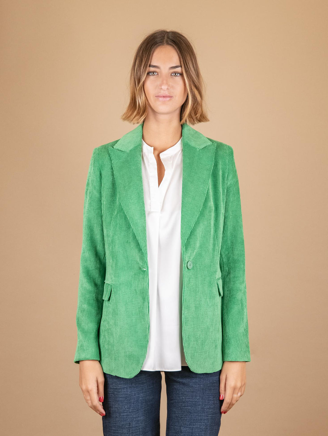 BLAZER MONOPETTO IN VELLUTO A COSTE VERDE 93351VRS 470 ANDREA MORANDO 